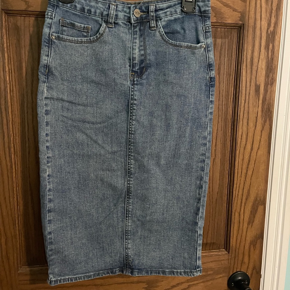 Ada Faye Blue Denim Midi Skirt